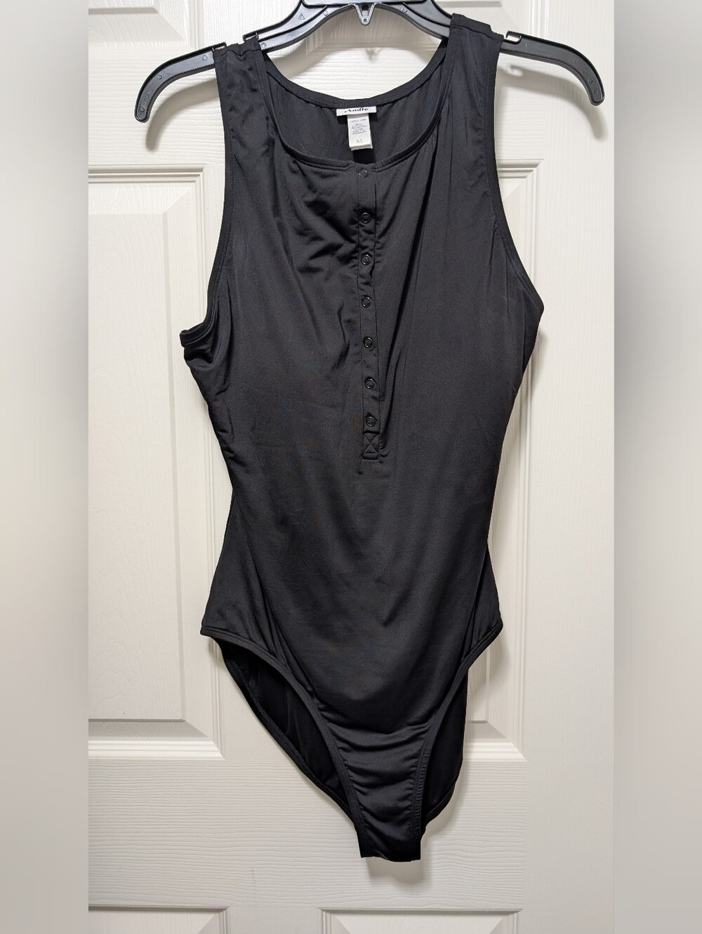 Andie Swimsuit Women XLT Malibu One Piece Black Ribbed Snap Front Henley Modern